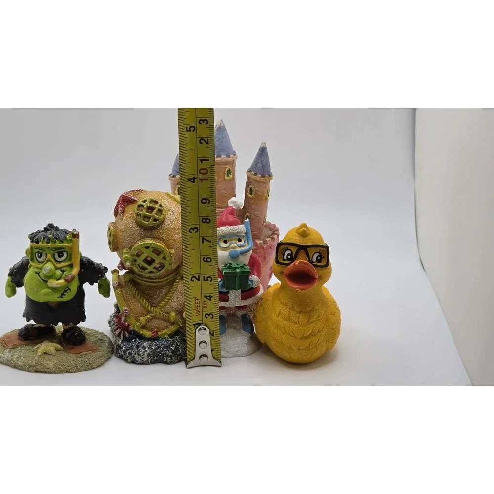 Aquarium Figure Lot Scuba Santa Frankenstein Castle Diver Helmet Duck